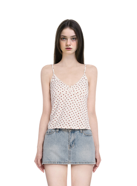 BM吊带背心女2025新款夏季V领碎花修身显瘦短款纯欲风无袖上衣