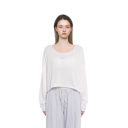 BM长袖女2025新款春秋纯色短款圆领卷边宽松美式复古慵懒百搭上衣