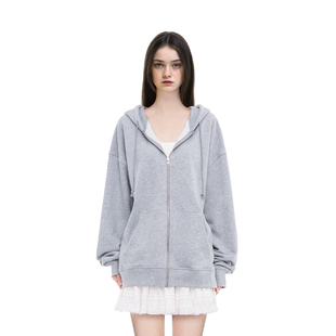 高街宽松oversize卫衣 秋冬纯灰色连帽美式 BM卫衣女2025新款 爆款