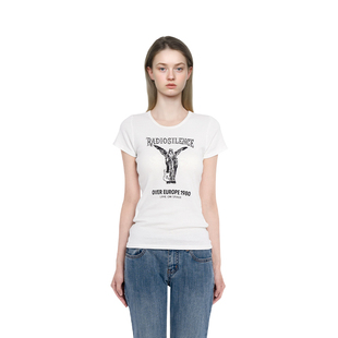 百搭修身 BM短袖 夏季 复古2025新款 显瘦上衣 字母印花t恤女圆领美式