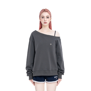 oversize美式 初秋穿搭斜肩宽松长袖 高街卫衣 爆款 BM卫衣女2025新款