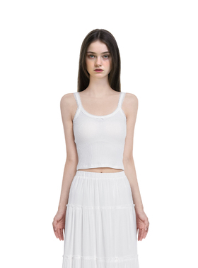 BM吊带背心女2025新款爆款纯色内搭蕾丝边蝴蝶结纯欲风无袖背心