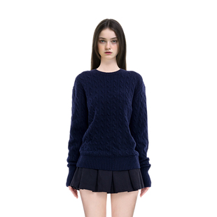 BM毛衣女圆领麻花2025新款 复古套头毛衣 秋冬宽松显瘦高级感美式