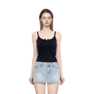 BM吊带背心女2026新款带胸垫纯色蕾丝边短款显瘦纯欲风无袖上衣