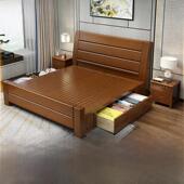 中式 实木床1.2米儿童床1.5m单人床1.8米简约双人床储物床主卧婚床