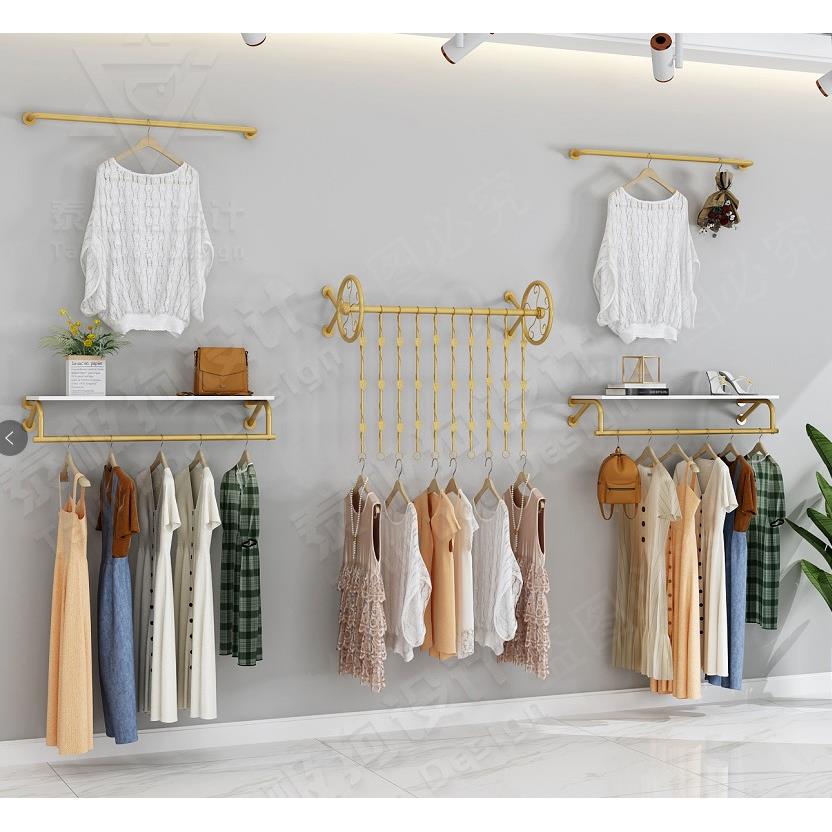 服装店展示架上墙壁挂式金色套装组合档口挂衣架女装店铺服装货架