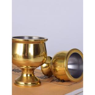 供财神酒杯供佛水杯家用奉神茶杯黄铜光身供杯三连套贡杯摆件包邮