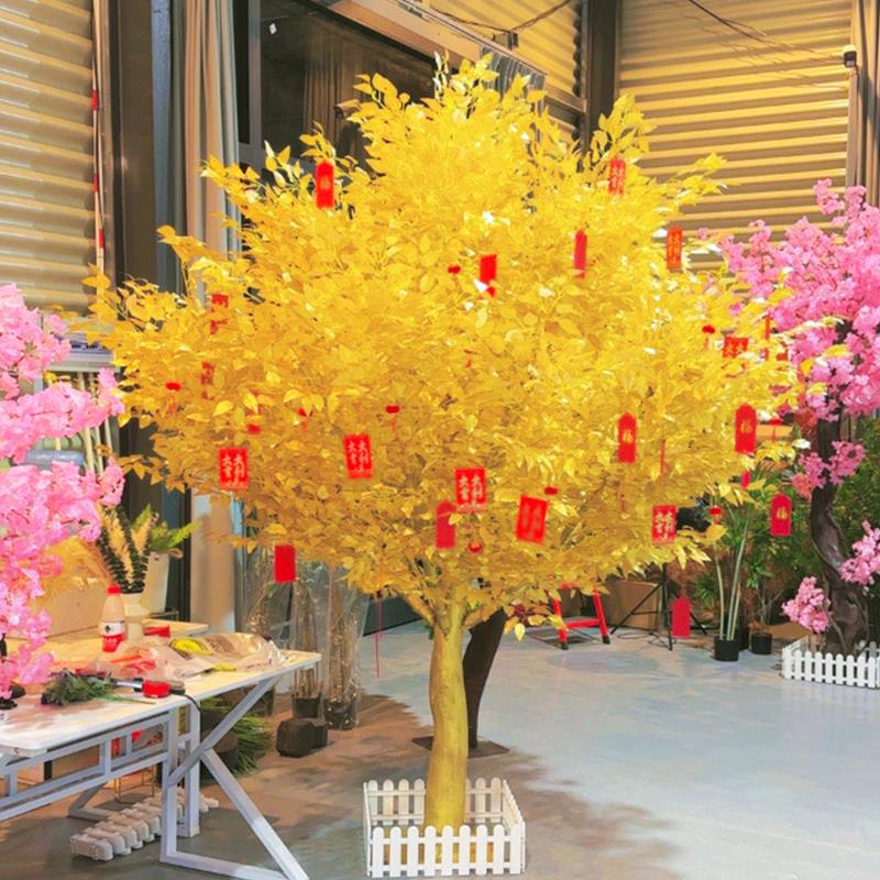 仿真金树榕树摇钱树商场装饰许愿树大型摆件发财树新年祈福金钱树