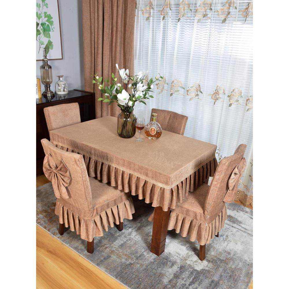 2025新款现代六件套椭圆餐桌布椅子套罩时尚简约餐厅家用桌椅