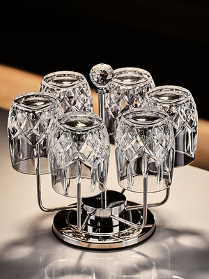 美卡薇轻奢高档水杯水晶玻璃杯家用耐热防爆水具套装带杯架托盘