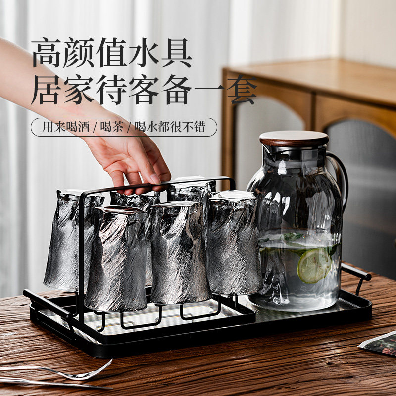 高颜值冰川玻璃杯家用喝水杯子套装客厅待客耐高温茶杯冷水壶水具