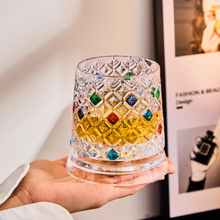 网红彩绘旋转酒杯威士忌杯高颜值杯子欧式洋酒杯水晶玻璃麦卡伦杯