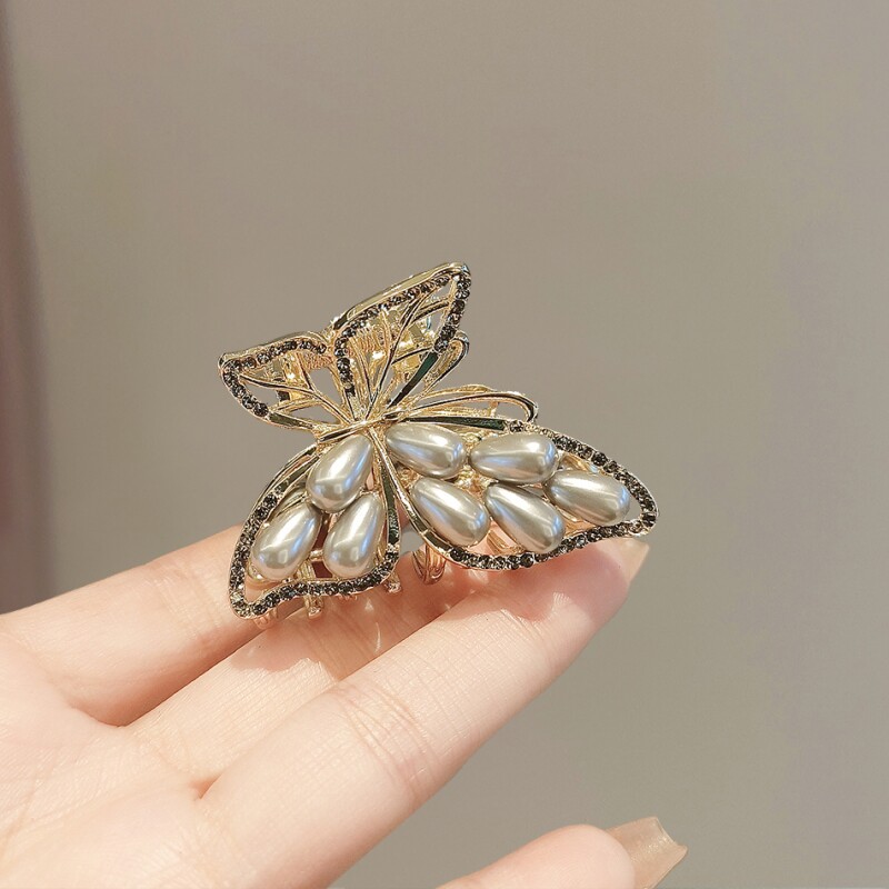 蝴蝶珍珠发夹后脑勺高级感鲨鱼夹