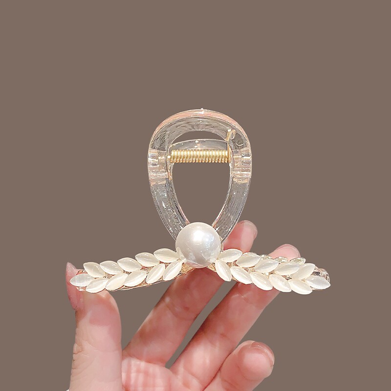 珍珠麦穗抓夹女气质半扎发发夹2024新款高端中号鲨鱼夹盘发卡头饰