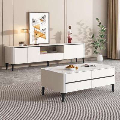 全实木岩板电视柜茶几客厅家用小户型落地电视柜简约地柜隐藏插座