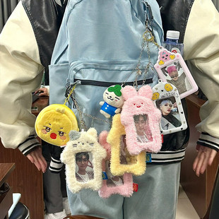 小卡卡套挂件kpop可挂书包毛绒明星谷美透明卡高颜值高中生校园卡