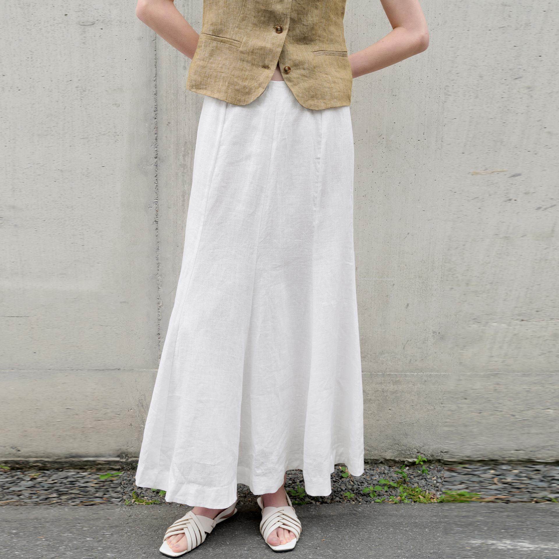 纯亚麻白色高腰鱼尾裙女夏季新款高级感中长裙亚麻修身显瘦半身裙