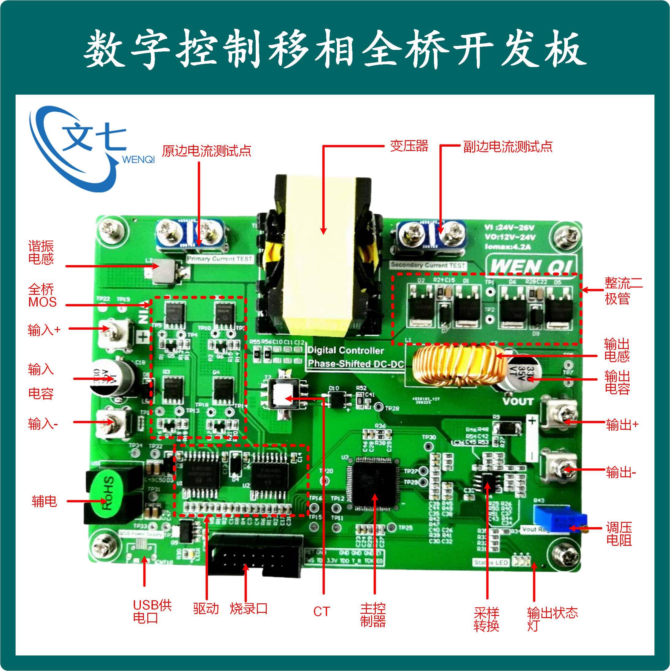 DSP数字控制移相全桥开发板开关电源学习板评估板DC-DC变换器设计