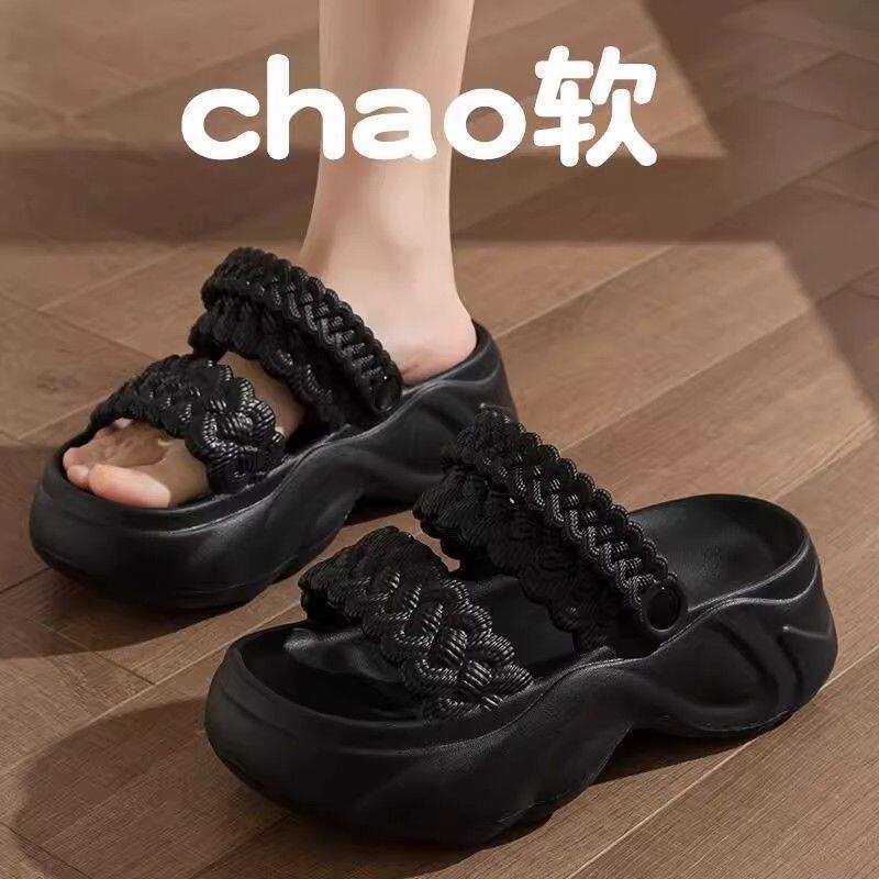 小众时尚编织厚底露趾凉鞋女2024