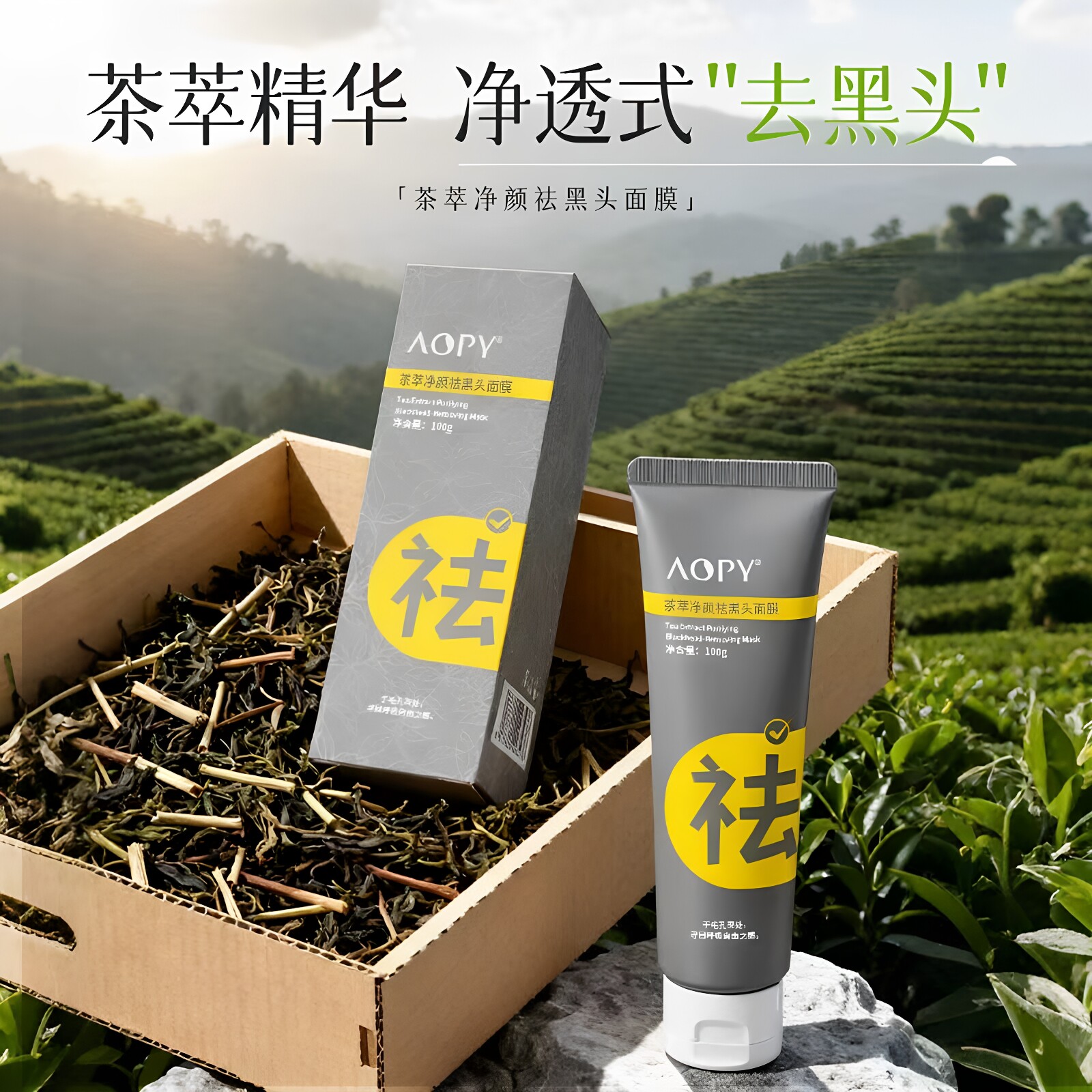 AOPY茶萃净颜祛黑头面膜温和祛黑头白头粉刺深层清洁毛孔涂抹面膜