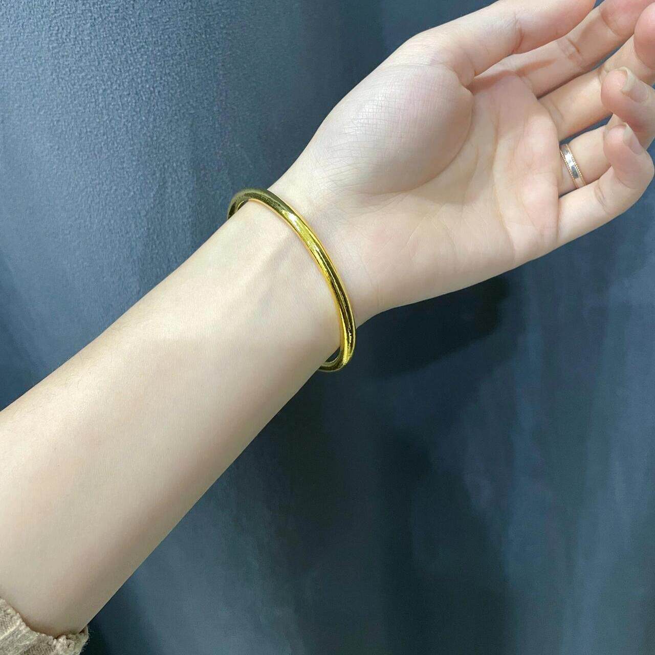 古法传承金包银素圈手镯女实心里外一色光面时尚手环镯子生日礼物