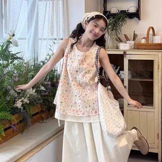 森系重工碎花背心套装女夏日新款韩系甜美半身裙慵懒两件套小个子