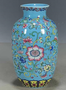 乾隆年间花瓶手绘珐琅彩古玩瓷器收藏仿古花插家居摆件