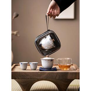 便携式旅行茶具一壶二杯简易2人泡茶喝茶套装纯手绘牡丹功夫茶具