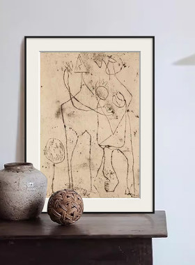 中古风抽象复古素描装饰画玄关艺术文艺客厅挂画书房壁画小众摆画