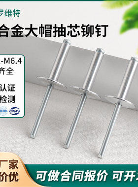 大帽拉铆钉开口型抽芯铝铆钉铝合金大头柳钉大盖铆钉铝拉柳丁卯钉