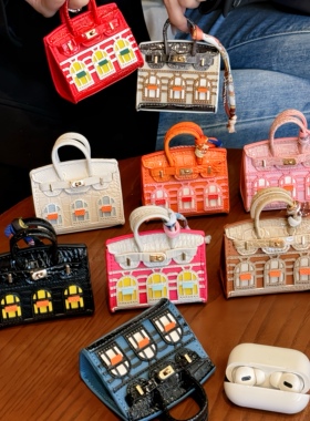 H家欧美铂金包适用AirPodsPro2代蓝牙无线耳机包苹果4代Pro皮质软壳女款AirPods1/2/3代挂坠华为小米耳机包