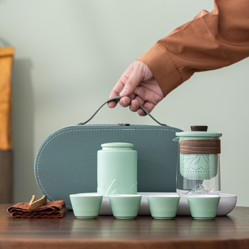 枯山水旅行茶具套装一壶三杯陶瓷户外式快客杯商务庆典伴手礼