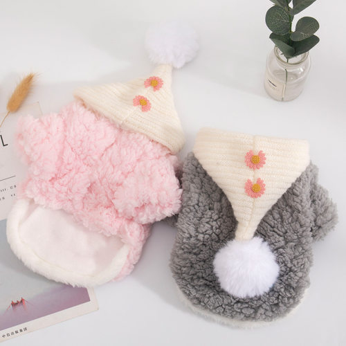 宠物衣服秋冬加绒保暖可爱连帽马甲泰迪博美小型犬宠物服饰