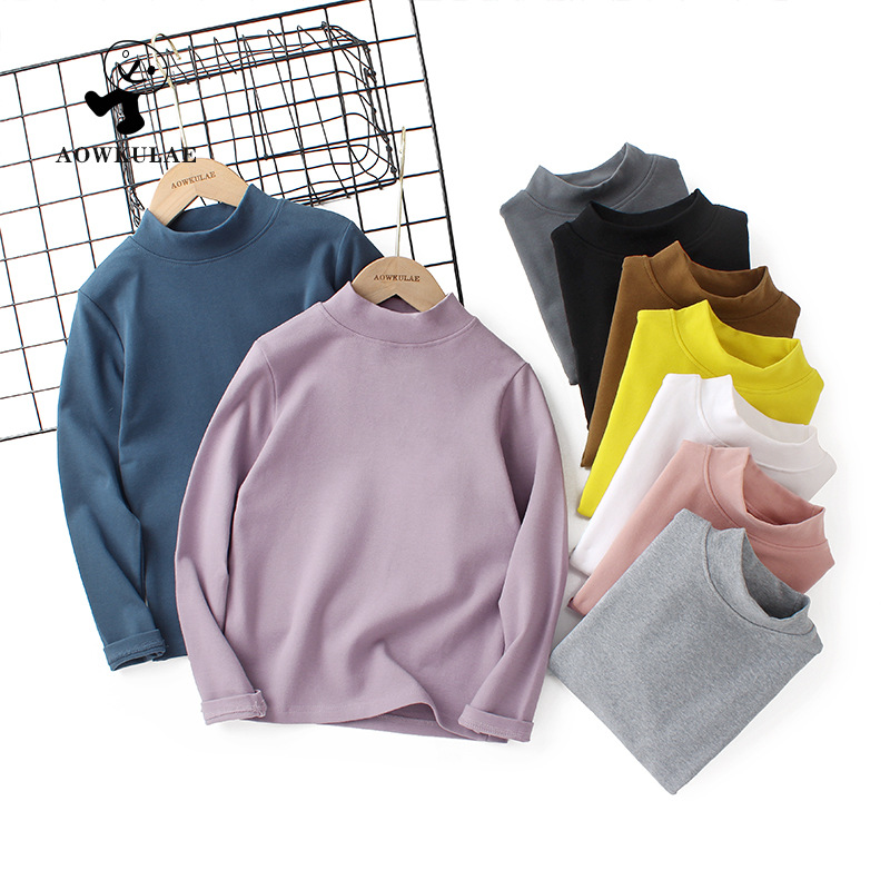 秋冬季韩版新款男童保暖长袖 女中童纯色运动上衣儿童打底衫