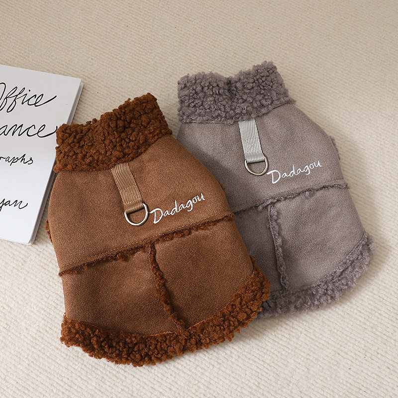 狗狗可牵引衣服2022秋冬季新款博美雪纳瑞巴哥小狗幼犬绒马甲背心