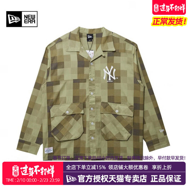 NewEra纽亦华MLB春夏男女款NY潮流休闲格子长袖衬衫外套13095660