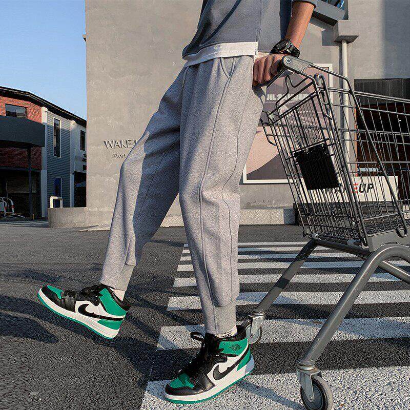 灰色运动裤男秋冬款九分裤加绒加厚卫裤宽松显高束脚裤男士休闲裤