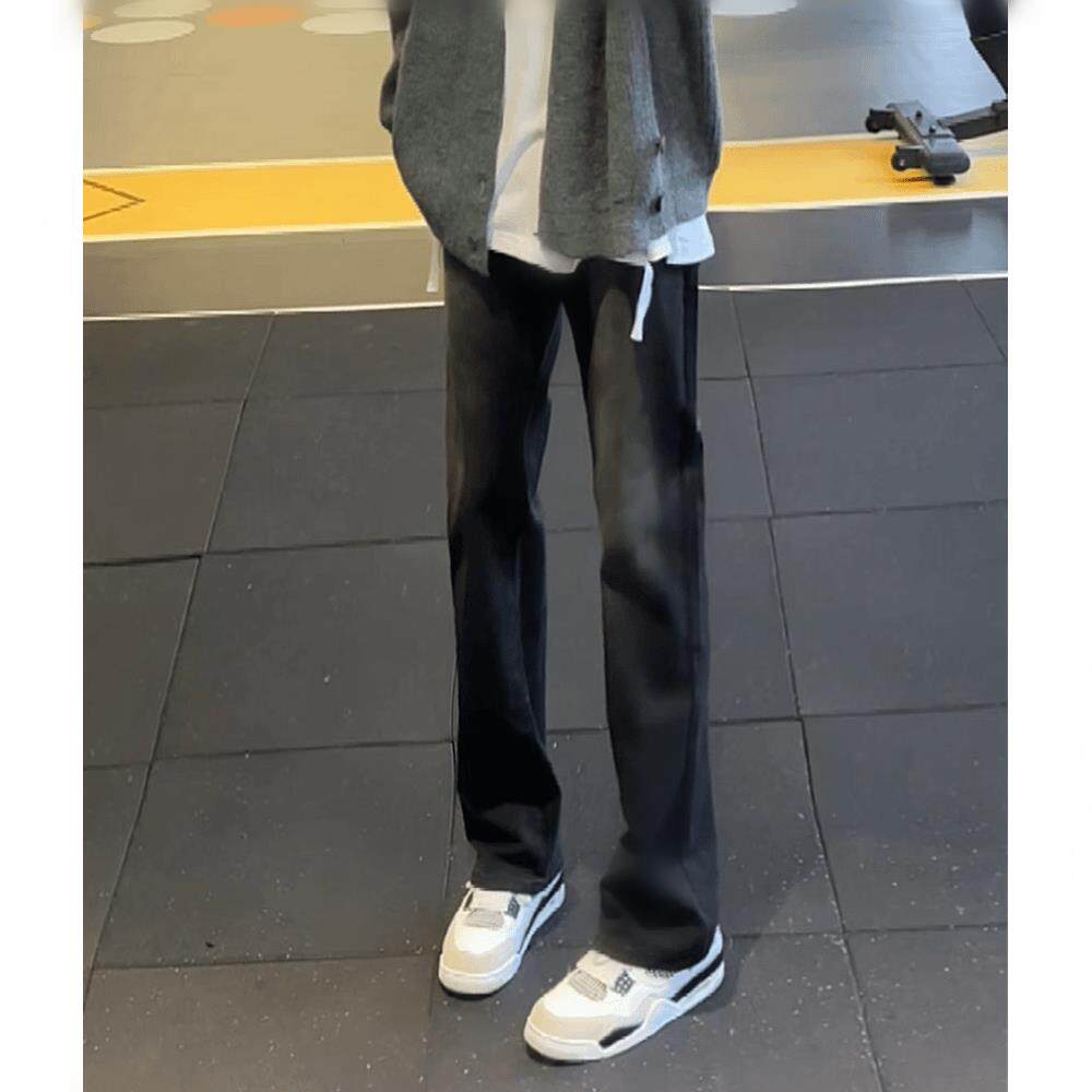 美式复古显瘦弹力百搭直筒微喇牛仔裤子男女vibe修身黑色长裤潮流