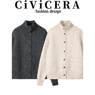 韩版覆古气质软糯毛衣外套女秋冬韩系高领慵懒风宽松休闲针织开衫