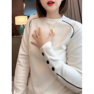 加码女性设计丝绒长袖t恤2025新胖毫米苗条合身内分层衬衫上衣