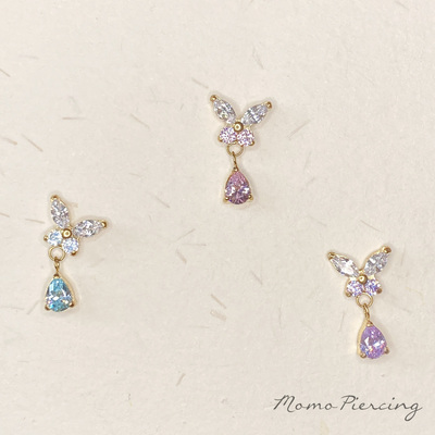 F136钛合金耳钉内螺旋爆闪蝴蝶吊坠flat耳屏耳骨钉防过敏睡觉免摘