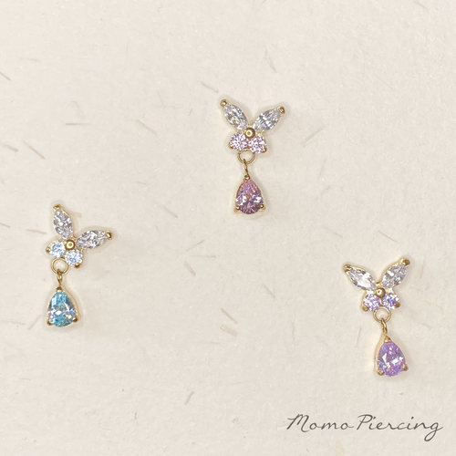 F136钛合金耳钉内螺旋爆闪蝴蝶吊坠flat耳屏耳骨钉防过敏睡觉免摘