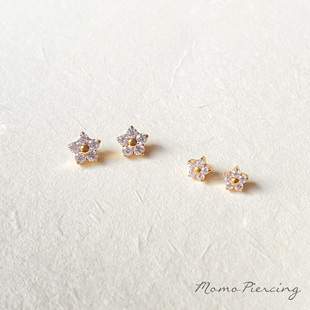 迷你小花F136镀金钛合金耳钉内螺旋0.9耳骨耳蜗钉防过敏 沫沫穿刺