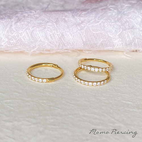 沫沫穿刺 镶钻镀金耳圈医用钛合金0.8mm细杆满钻rook环耳骨耳屏环