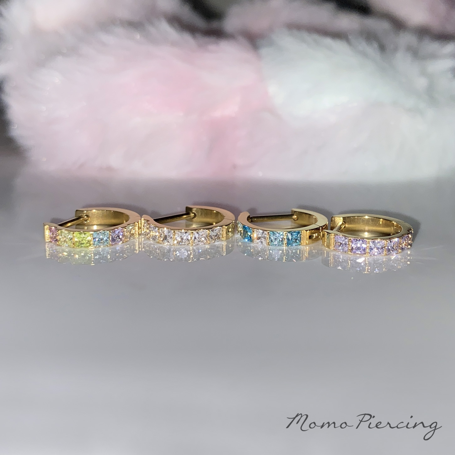 沫沫穿刺 爆闪锆石直针D环F136钛合金镶钻耳圈耳骨环防过敏养耳洞