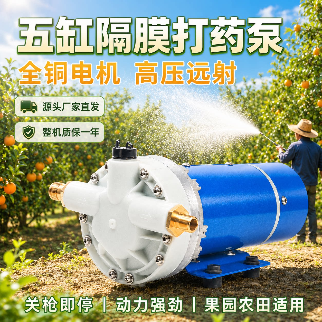 电动喷雾器高压农用12V48V60V打药机5缸隔膜泵自吸式灌水冲肥泵图片