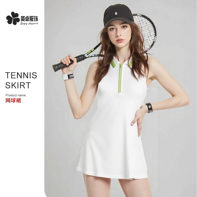 跨境新款网球裙套装女夏季网球服羽毛球运动连衣裙短裙两件套