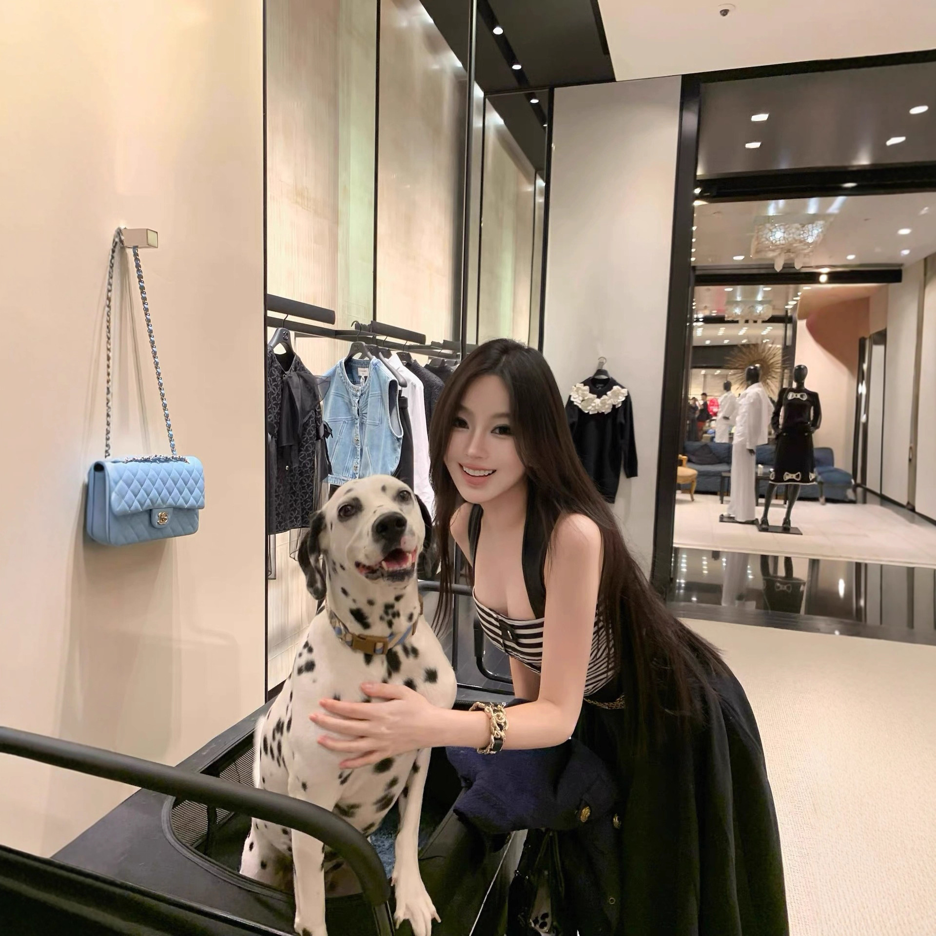 woppei  柳智敏同款拼皮条纹吊带女后背交叉设计修身显瘦背心