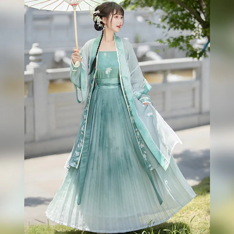 2023新款原创汉服女宋制褙子长衫日常仙气刺绣齐腰春夏季成人套装