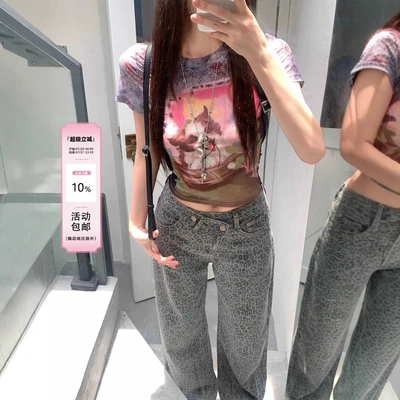 ffcheer 小狗恋物志 复古印花短袖T恤女轻薄透气网纱上衣独特漂亮